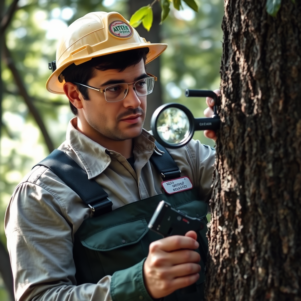 Arborist inspecting tree health