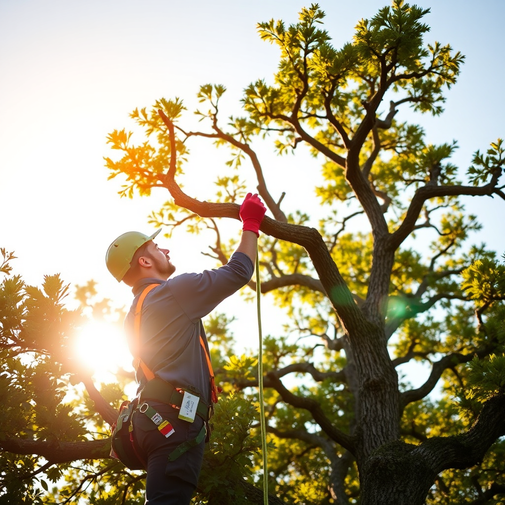 Tree service professional inspecting a tree
