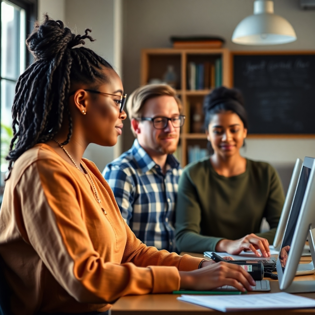 A photorealistic image of everyday Christians living their lives while integrating their Christian faith in their workplaces and communities. Use a natural color palette and a composition that suggests the integration of faith into ordinary life.