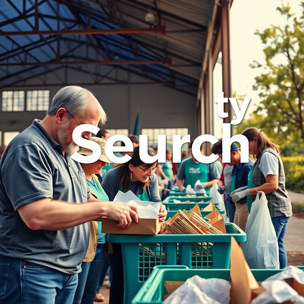 A photorealistic image showing church members engaged in meaningful community service, such as volunteering at a food bank or helping with a local cleanup.  Capture the spirit of service and positive impact the church has on its community.