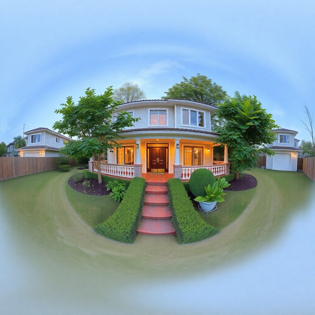 Photorealistic image: A 360-degree view of a property, showcasing the ability of a virtual tour to present the details of a home.