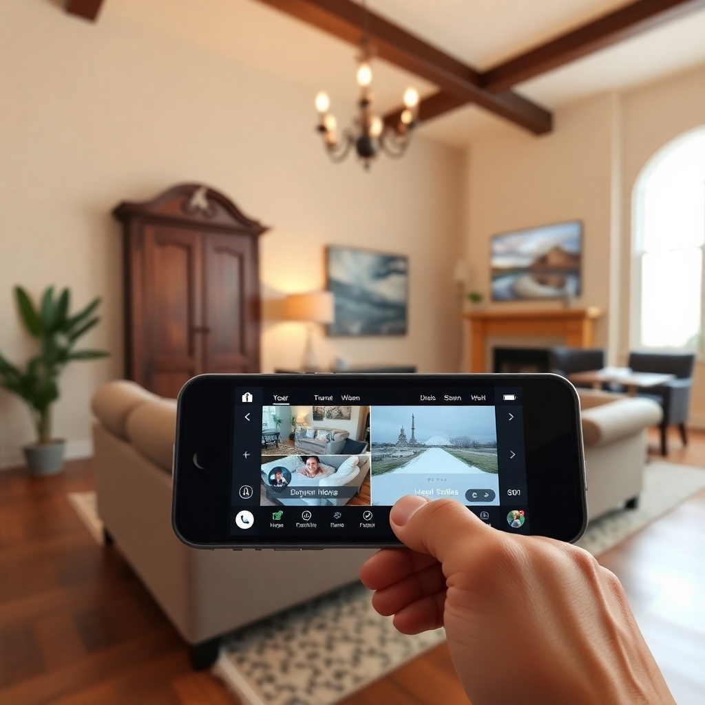 Photorealistic image:  A close-up showcasing the interactive elements of a Matterport virtual tour.