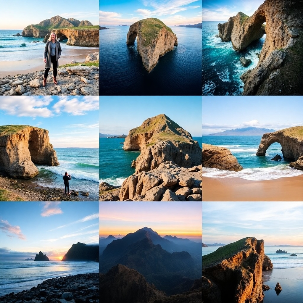 Photorealistic image: A collage of our best Instagram and Facebook posts showcasing our photography and our brand.