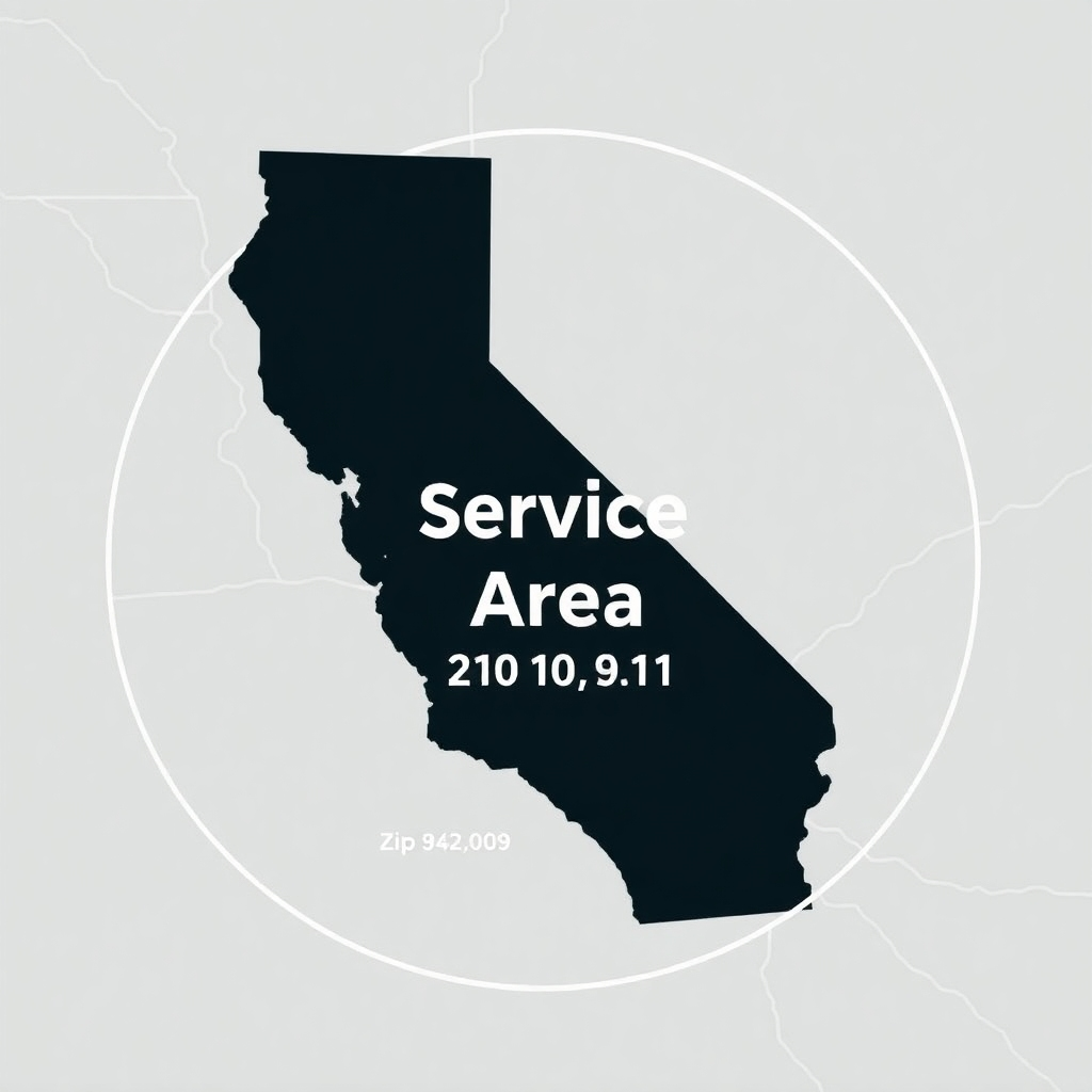 Stylized image: A map highlighting the service area with a 20-mile radius around zip code 94531.