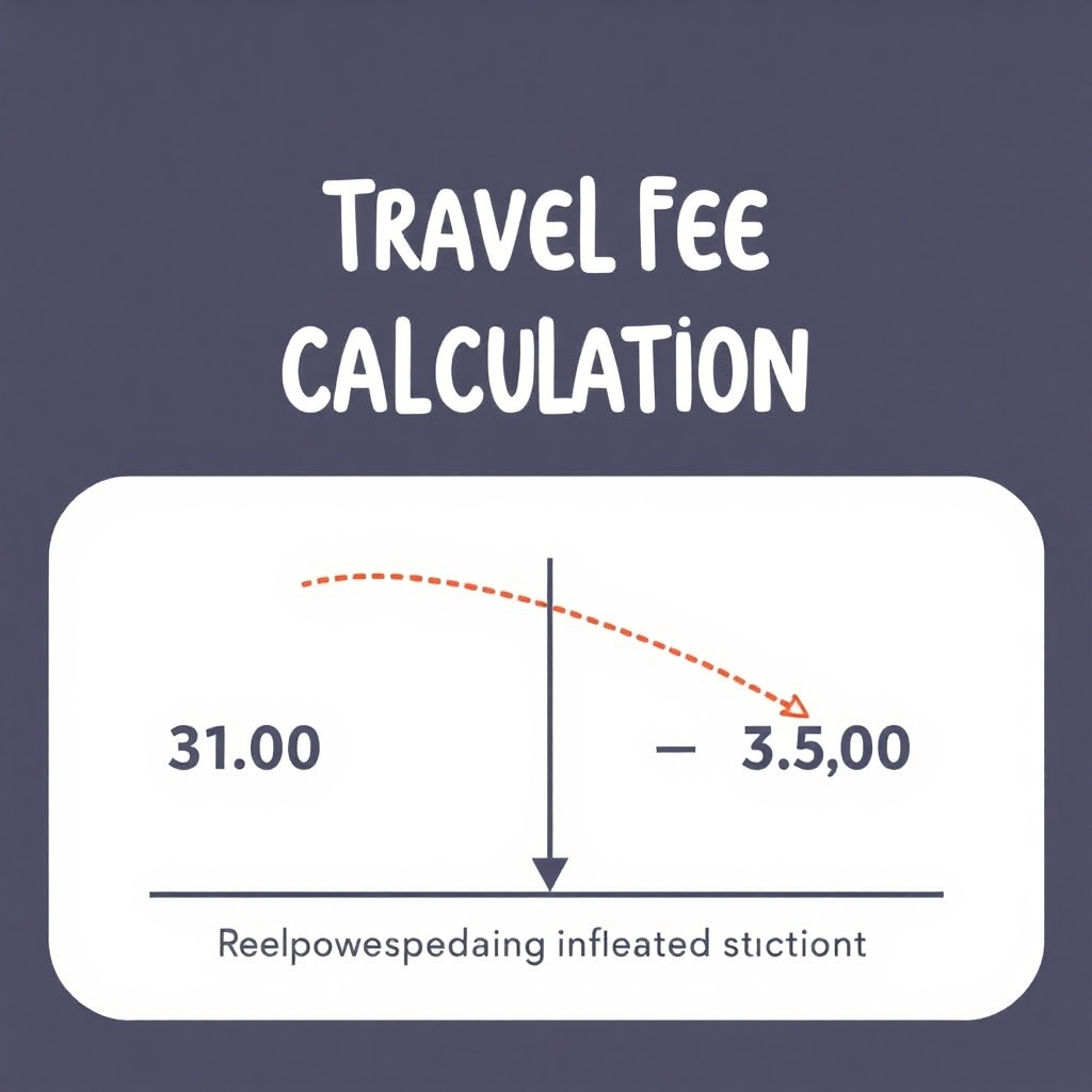 Stylized image: A simple graphic illustrating the travel fee calculation based on distance.
