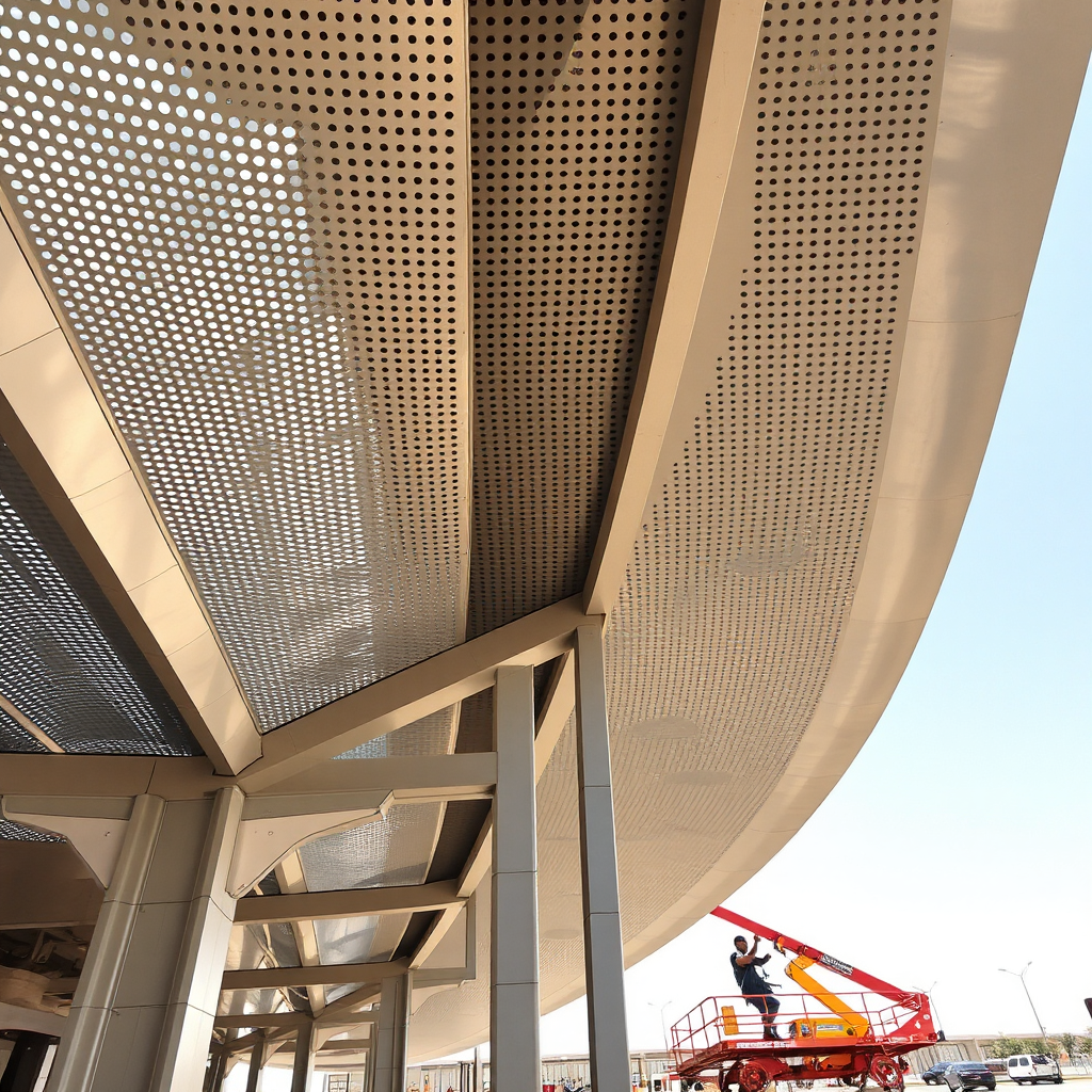 Close-up of BRT station perforated aluminum facade