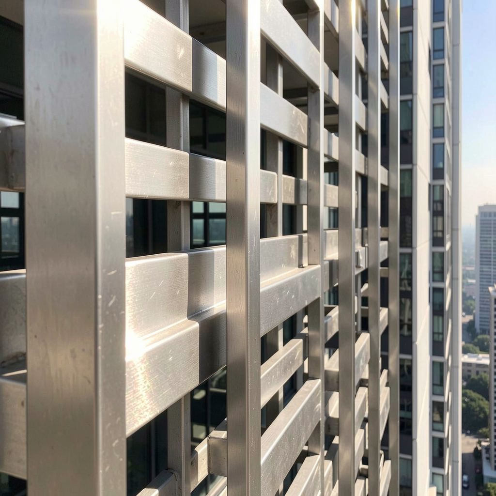 Brushed aluminum mashrabiya panel installation