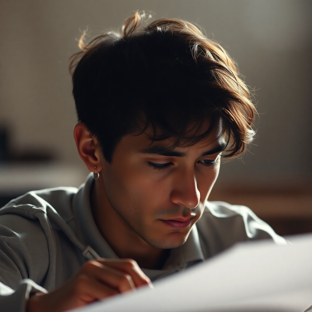 A photorealistic image of a person intensely focused on their work, with a gentle glow around their head, indicating theta waves.  8k resolution, hyperrealistic.