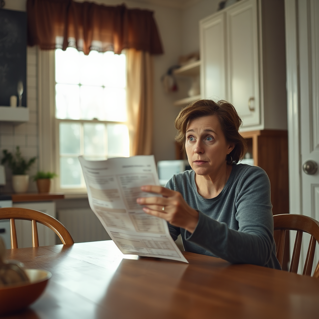 Person looking at an electric bill with surprise