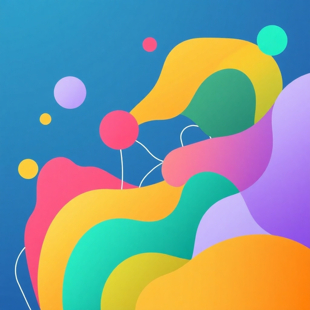 A stylized image depicting abstract shapes flowing and interconnecting, representing creative ideas.  The color palette should be vibrant and dynamic. The style should be modern and imaginative, like a visual metaphor for creative breakthroughs.