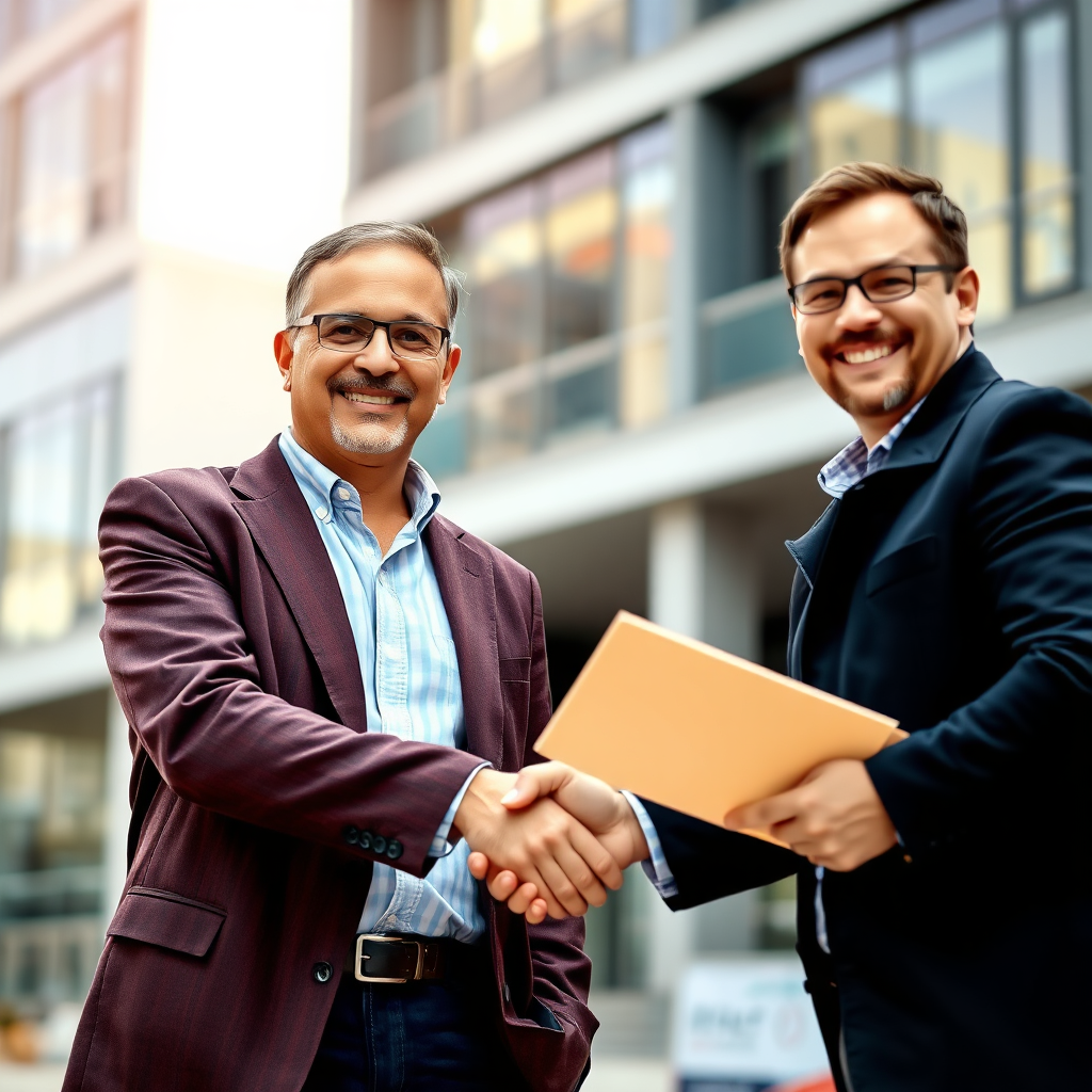 Satisfied client shaking hands with project manager