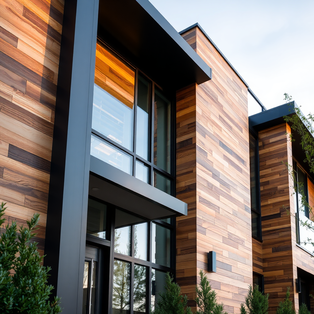 Wood-look and metal facade combination