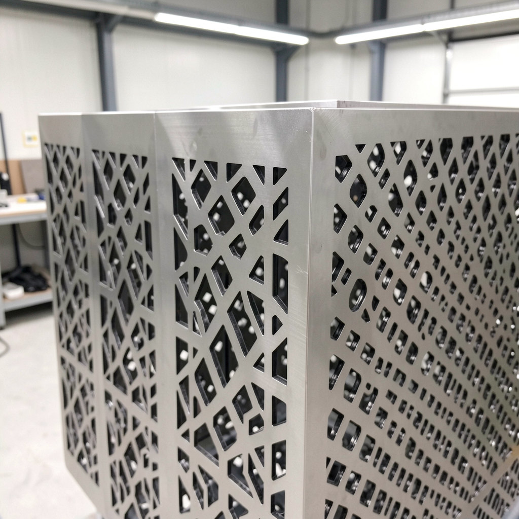 CNC laser-cut aluminum panels in workshop