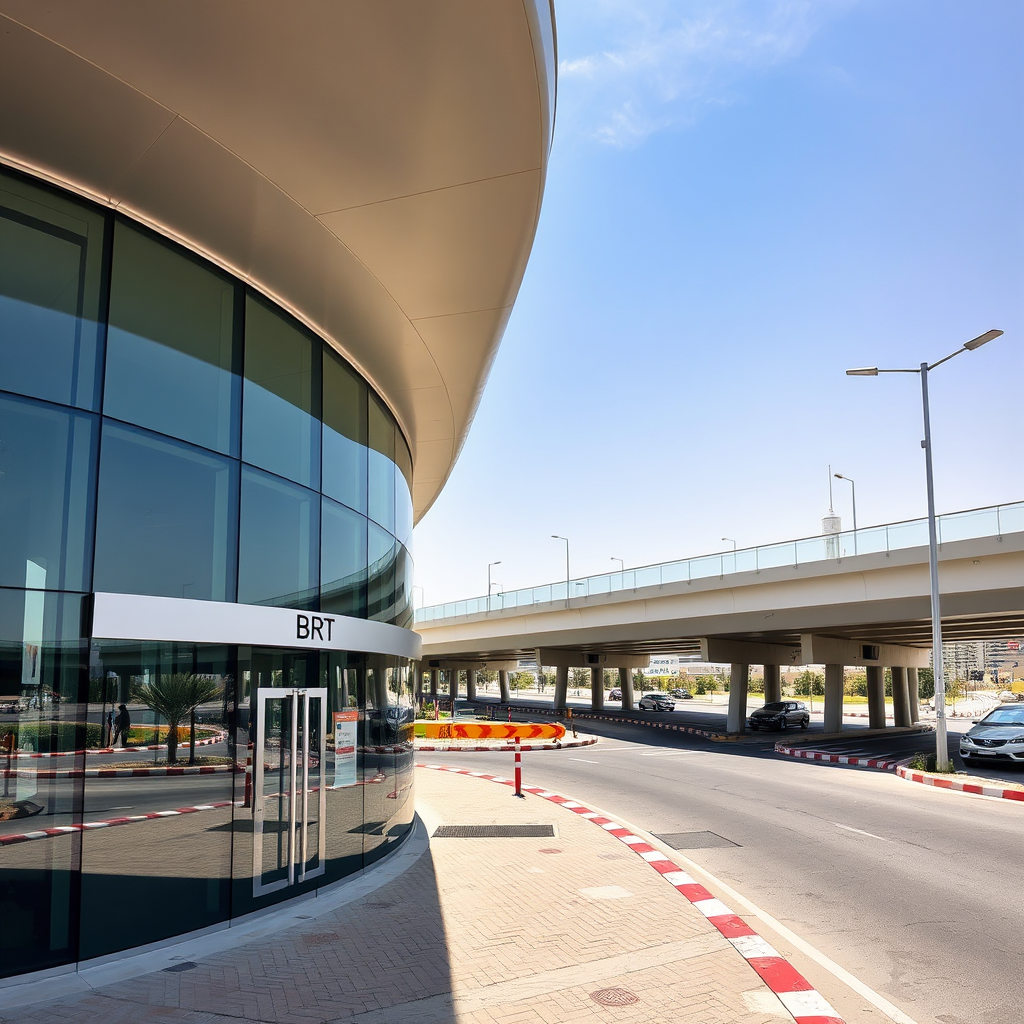 Modern BRT station entrance with elevated walkway