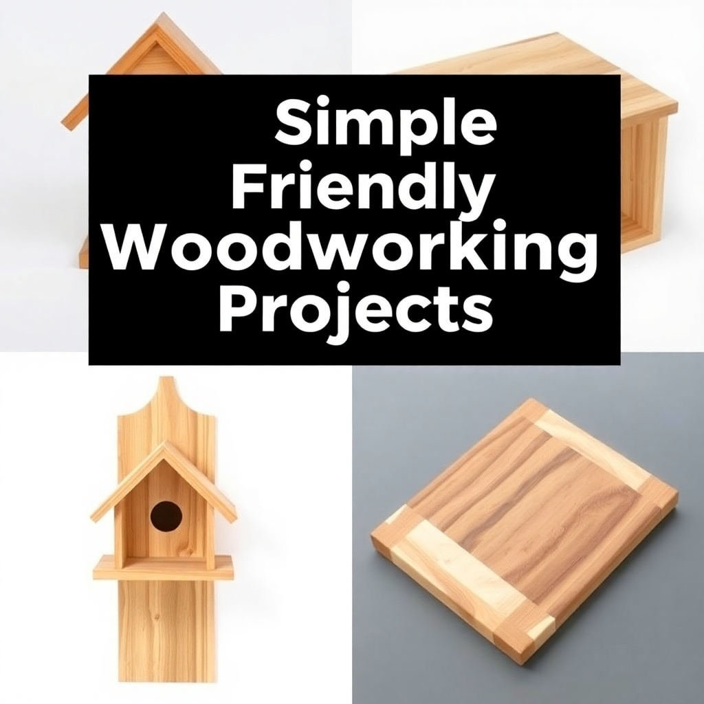 A collection of three simple, beginner-friendly woodworking projects, such as a birdhouse, a small shelf, or a cutting board. Each project should be well-crafted and showcase basic woodworking techniques.