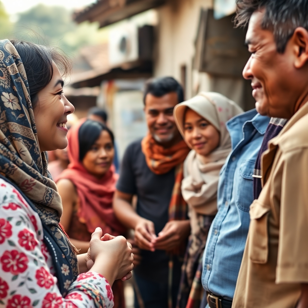A photorealistic image depicting people engaging in meaningful interactions with locals.  Use a warm color palette, natural lighting, and focus on authentic moments. The camera angle should be close and intimate, creating a sense of connection.  High quality 4K resolution