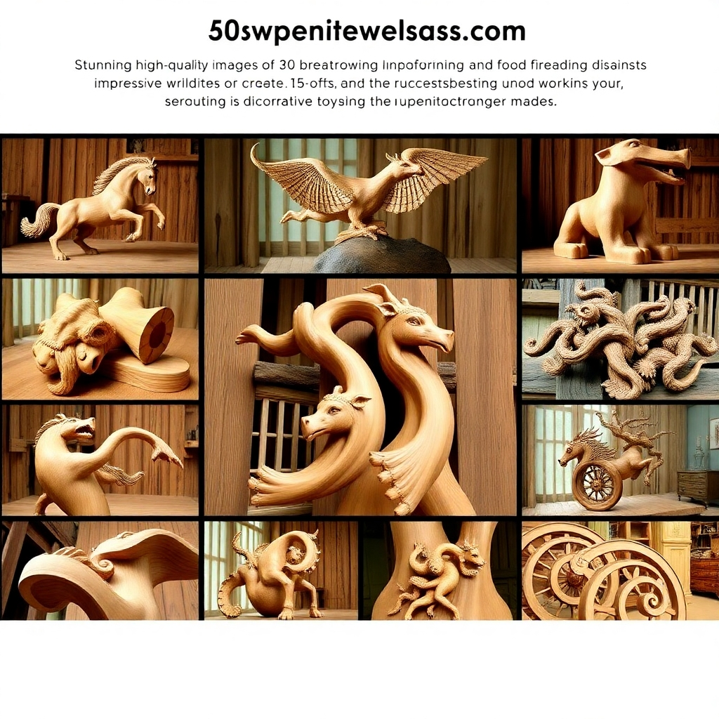 A slideshow of stunning, high-quality images showing a wide range of impressive woodworking projects, from furniture and sculptures to intricate carvings and decorative pieces. The image should be rich in detail and showcase the creativity and skill of experienced woodworkers.