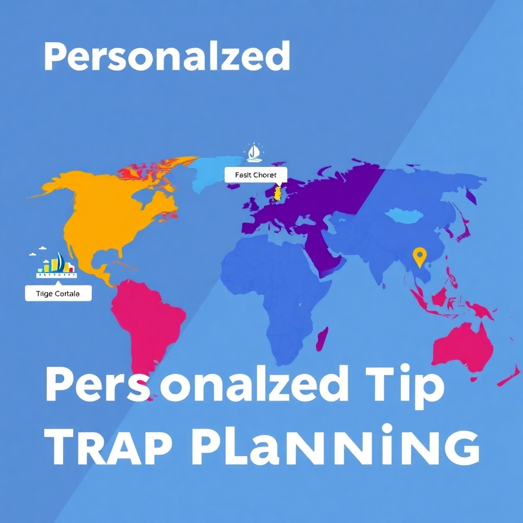 A stylized image depicting a world map with various travel destinations highlighted, symbolizing personalized trip planning. Vivid colors, clean design.