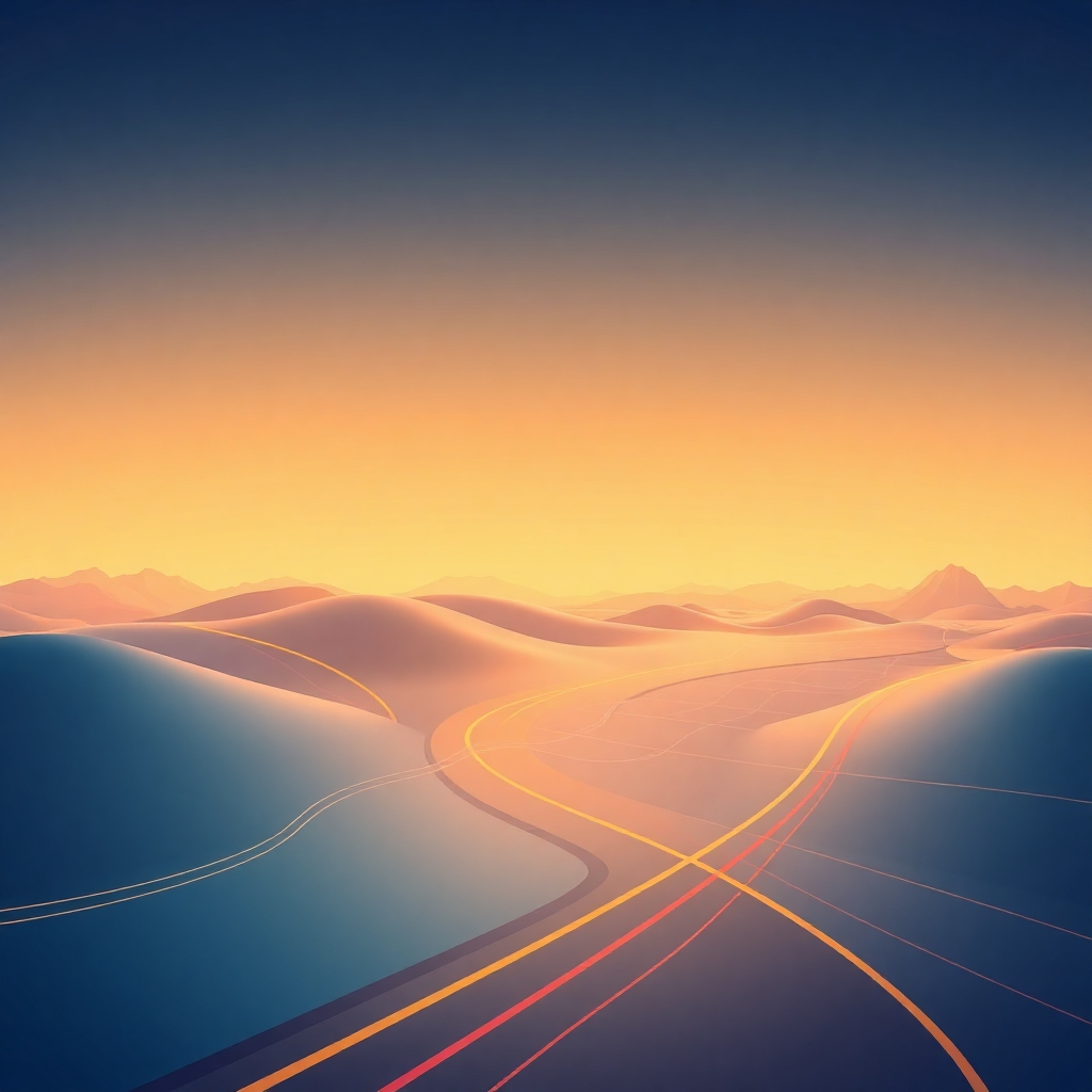 A stylized image representing seamless travel, perhaps an abstract visual of flowing lines or interconnected locations, in warm and calming colors.  High quality 4K resolution