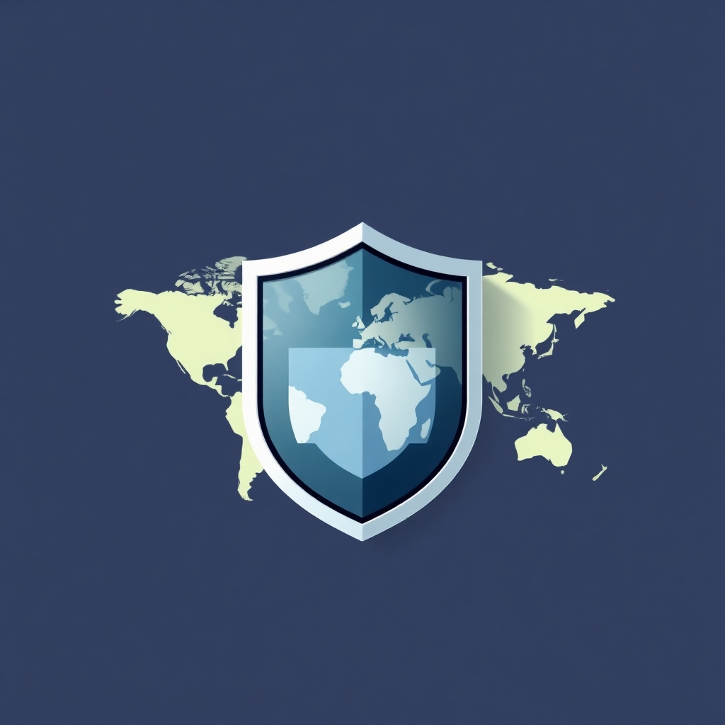 A stylized image representing safety and security, such as a stylized graphic of a shield or a world map with a protective layer.  Use calm, reassuring colors. High quality 4K resolution