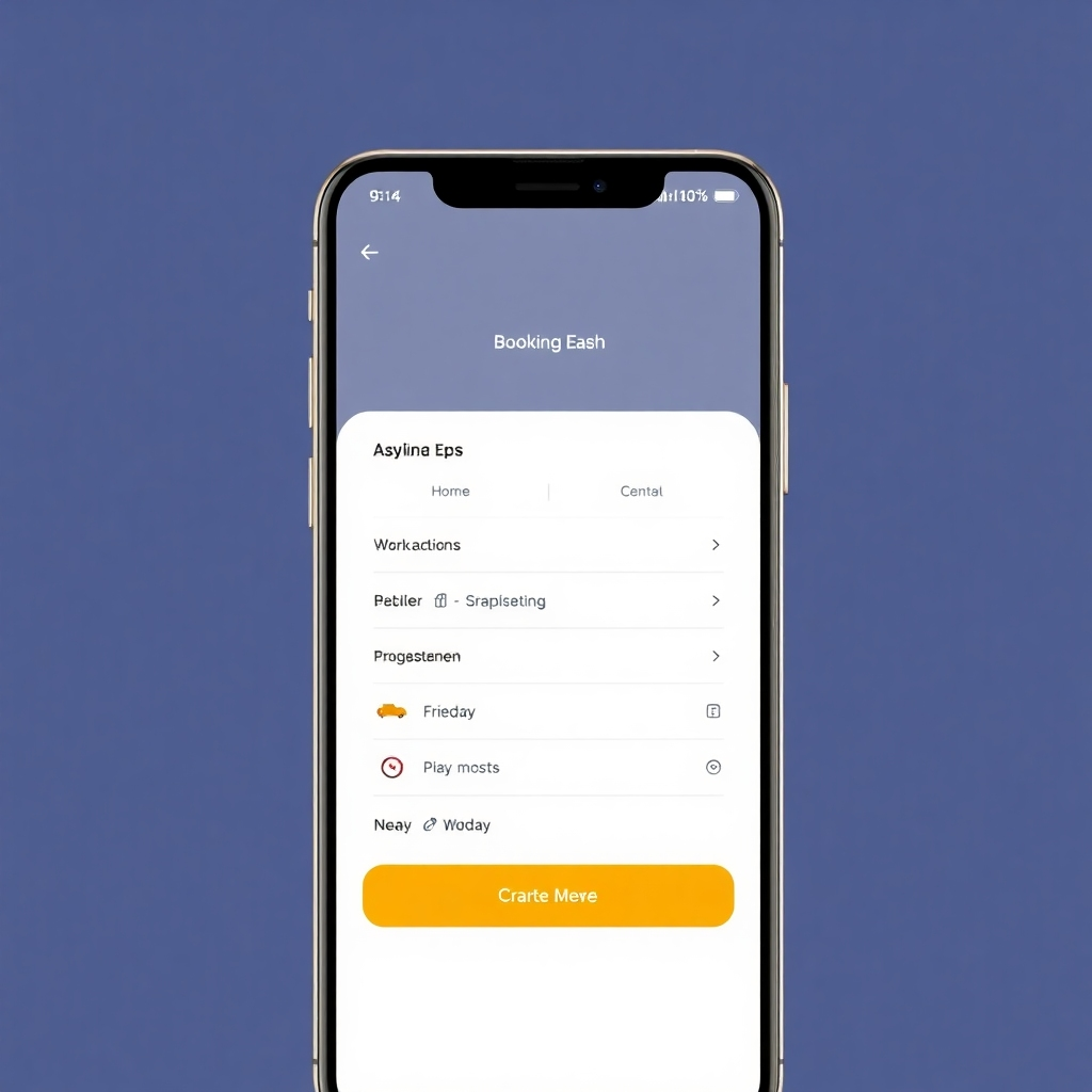 A stylized image showing a clean, user-friendly booking interface, possibly a mock-up of a mobile app. Emphasize ease of use and flexibility.  High quality 4K resolution