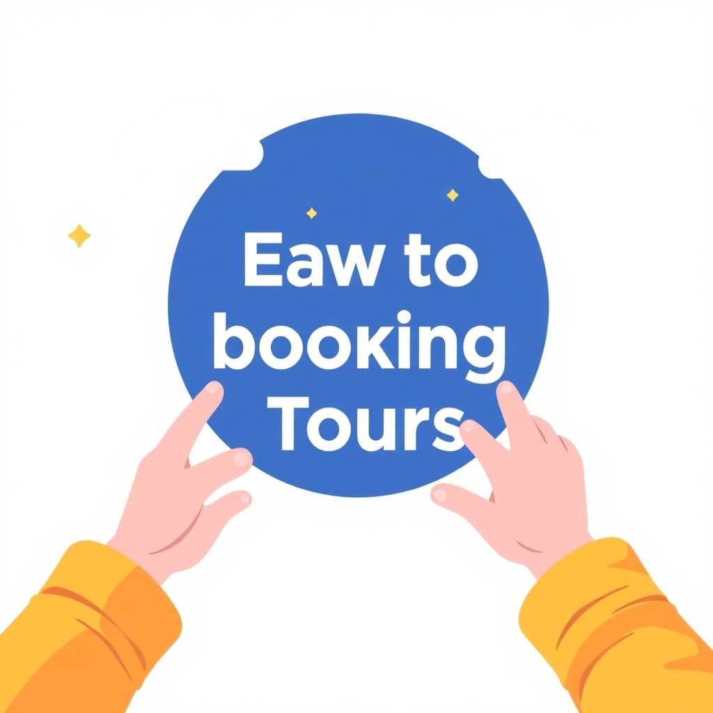 Generate a stylized image representing the ease and convenience of booking tours.  Use vibrant colors to convey positive energy and seamlessness.  Style should be modern, clean, with a 4K resolution for sharp visual details.