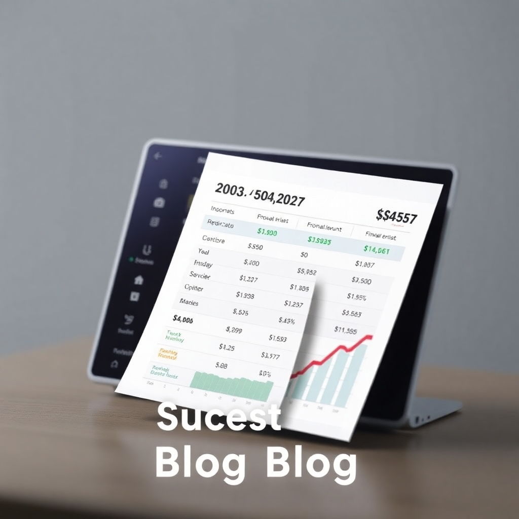 A photorealistic image that displays income reports of a successful blog. The image conveys a sense of financial success.