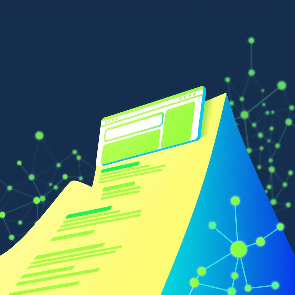 A stylized image of a website climbing to the top of search engine results. The website is represented by a modern, clean design, while the search engine results are shown as a series of interconnected nodes and pathways. The color palette is vibrant and energetic, with greens and blues dominating. Style: abstract, modern, digital. Technical specs: 4K resolution, high quality rendering.