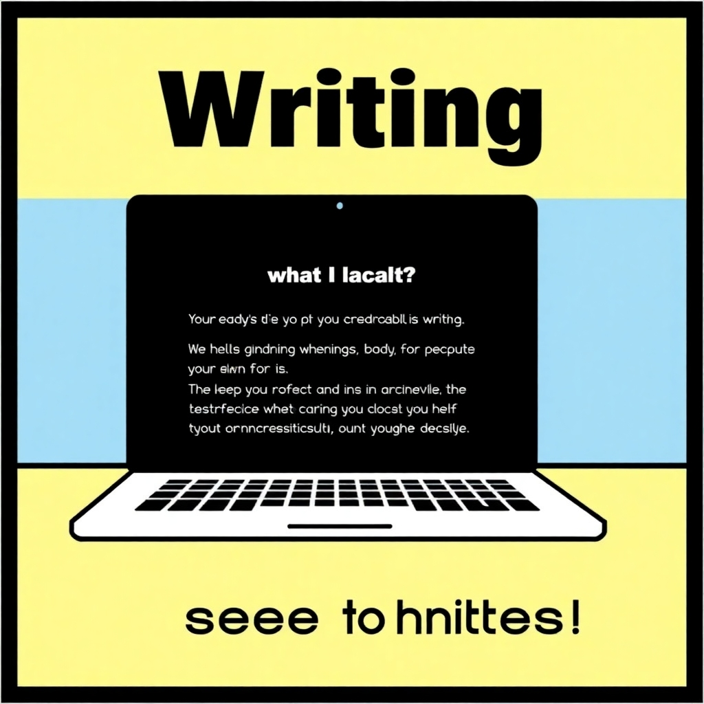 A stylized image that shows a laptop screen with a well-written blog post. The design should highlight creativity and professional writing.