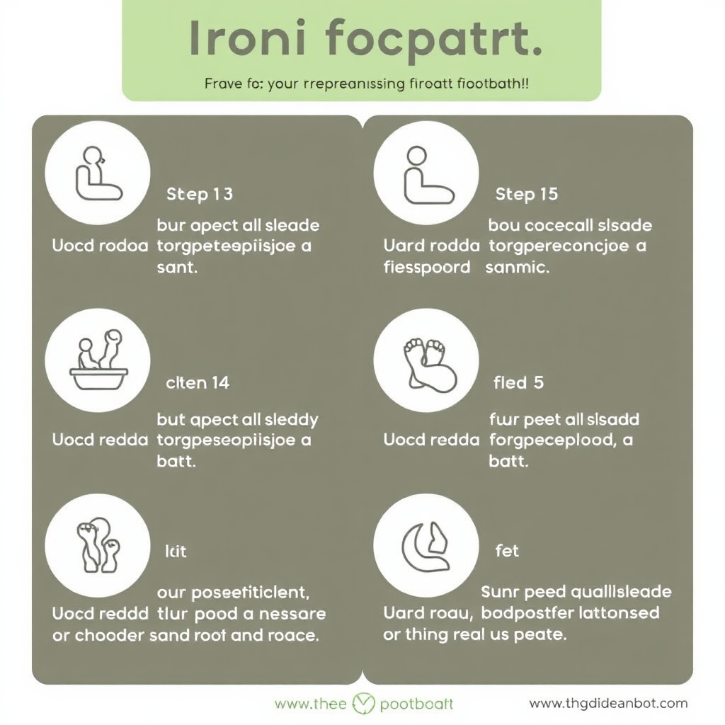A visually appealing checklist or infographic with simple icons depicting preparation steps for an ionic footbath session. The design is clean and modern, with a user-friendly layout. The color palette is inviting and informative.