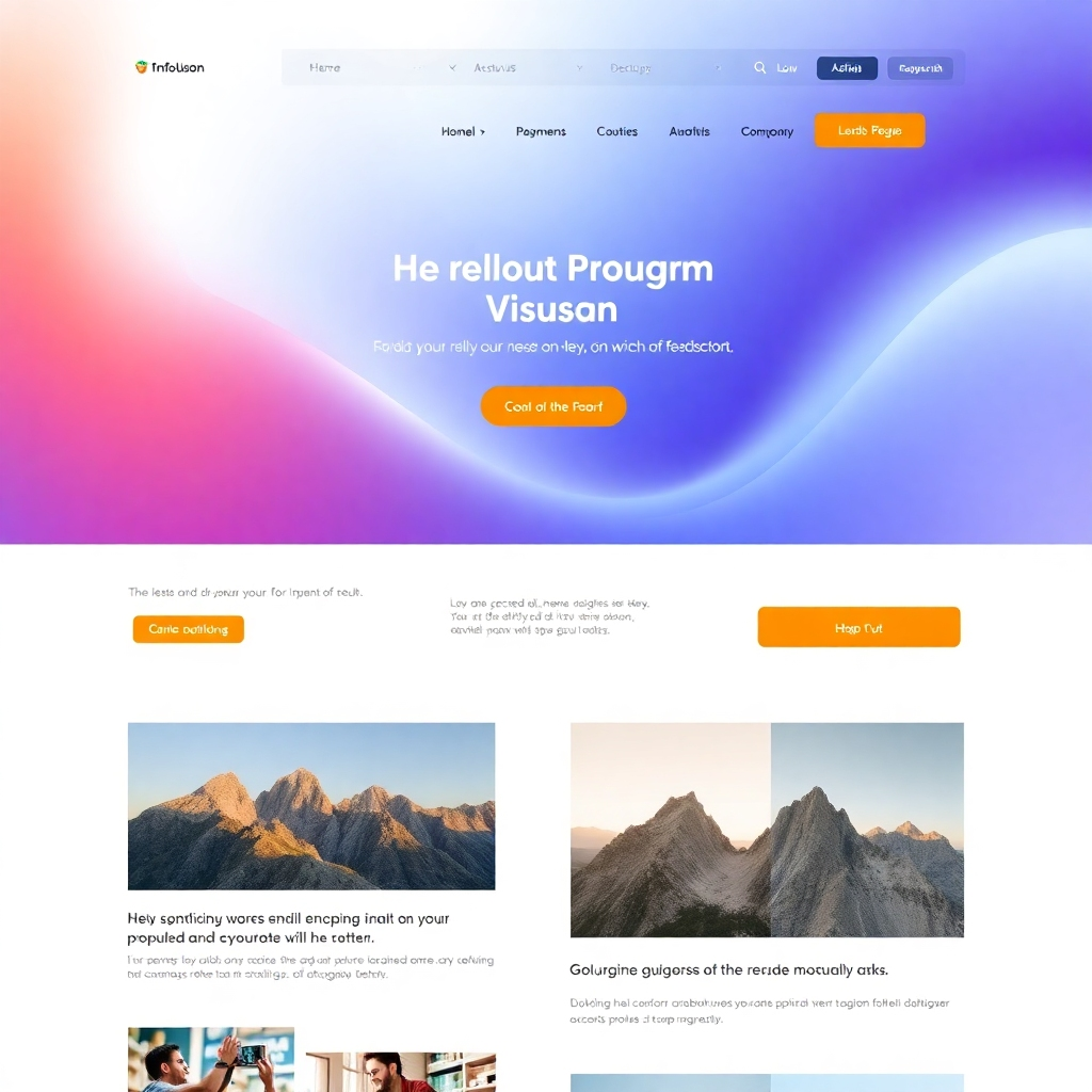 A photorealistic image depicting a clean and modern website design interface with excellent UX. Showcase website elements such as a captivating headline, clear call-to-actions, and high quality visuals. Convey the feeling of user-friendliness and professionalism.