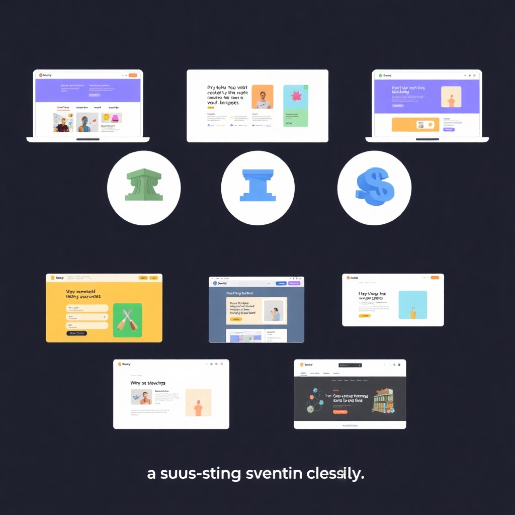 Create a stylized image showcasing several examples of successful websites, each designed with different styles and purposes, showcasing the versatility of the agency's work. The image should convey ideas of creativity, adaptability, and customer-centric design.