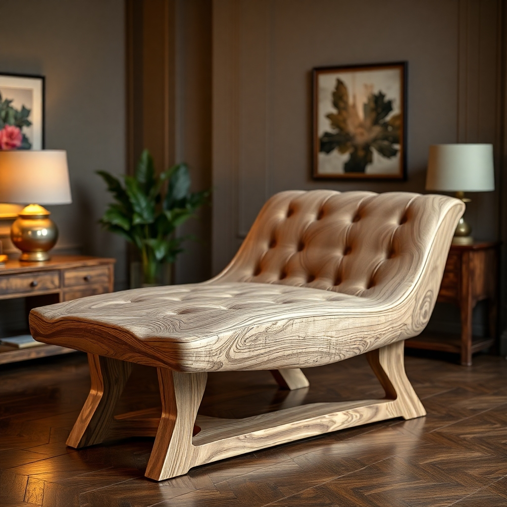 A photorealistic image of a beautifully crafted piece of custom-designed furniture, focusing on its unique design and the high quality of the materials and workmanship.  The image should convey the uniqueness and exceptional quality of custom furniture design.