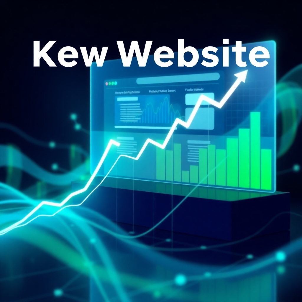 A stylized image showcasing key website metrics increasing dramatically through the use of graphs and charts, overlaid with a transparent visualization of a website. The setting is abstract but modern, emphasizing clean lines and futuristic technology. The color palette is a blend of dark blues and vibrant greens, implying growth, performance, and innovation. The image should be high-resolution and visually impressive, demonstrating data-driven success.