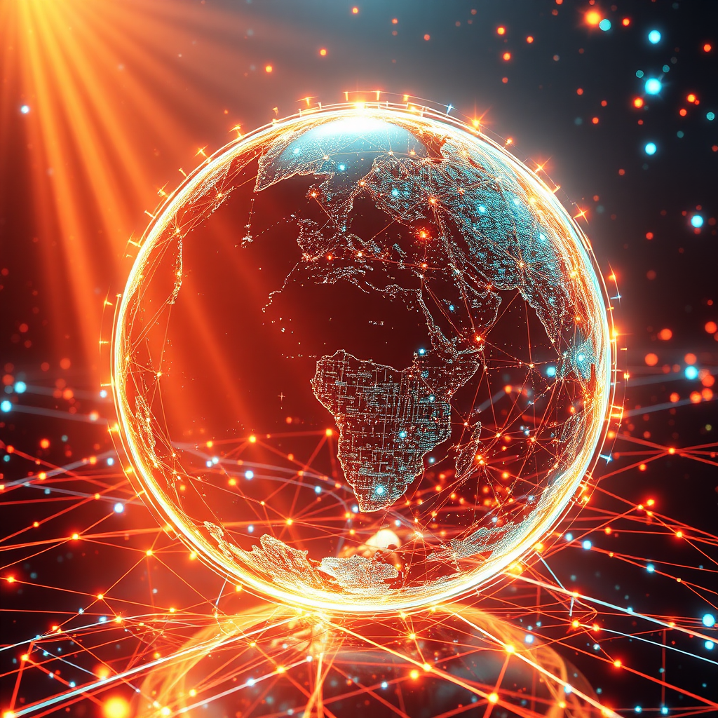 A futuristic image depicting the evolution of the internet from 2D to 3D, with the 3D web represented as a vibrant, interconnected network of virtual worlds. The image symbolizes progress, innovation, and limitless possibilities. The lighting is bright and dynamic, creating a sense of optimism and excitement. Style reference: Technological advancement, inspired by science fiction movies and documentaries.