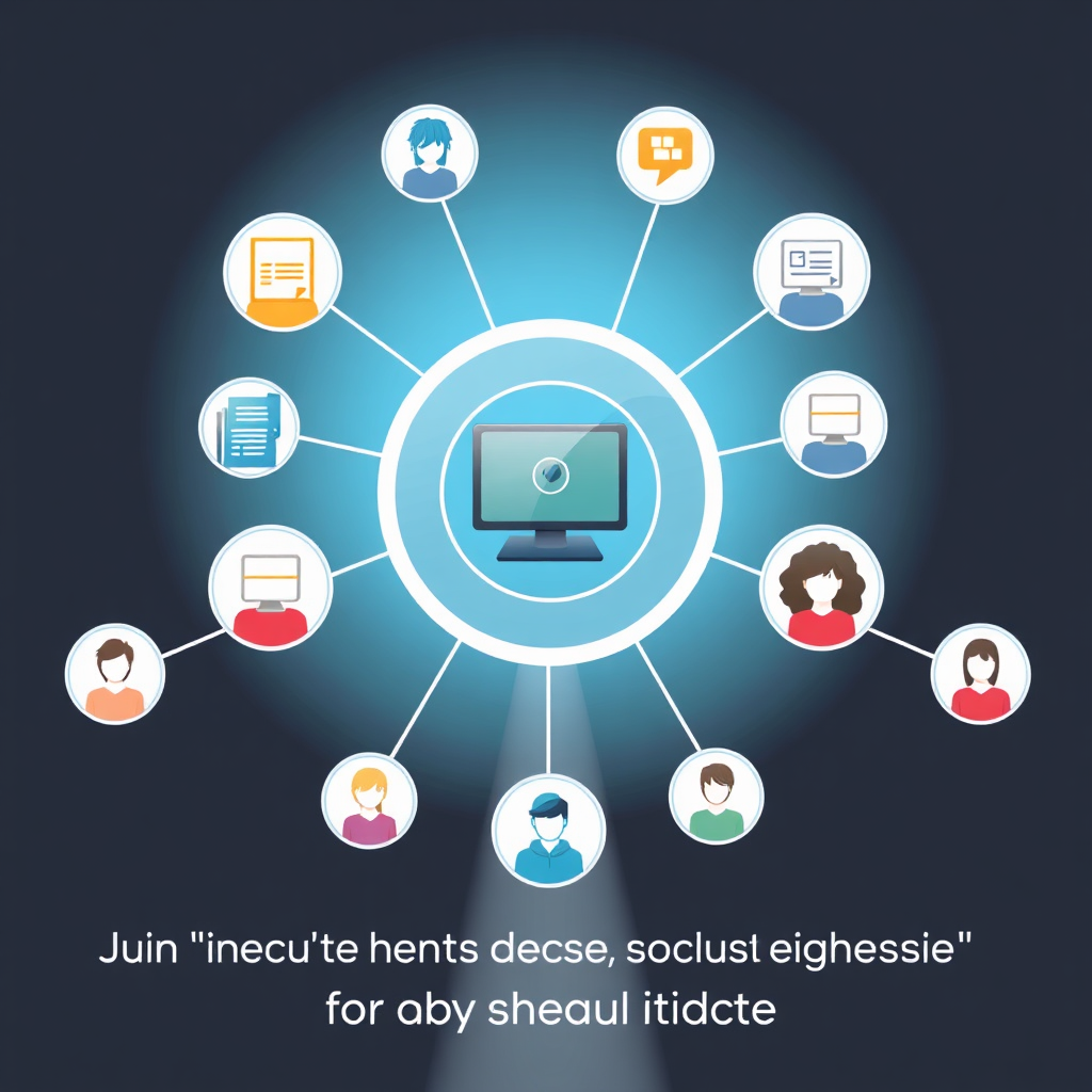 A stylized image of a central hub connecting various online learning resources. Icons represent different modules such as courses, workshops, forums, and live Q&A sessions. Lines connect the hub to diverse user profiles. The lighting is soft, emphasizing the importance of seamless and accessible resources. This visual should convey connectivity and the convenience of all materials in one place.