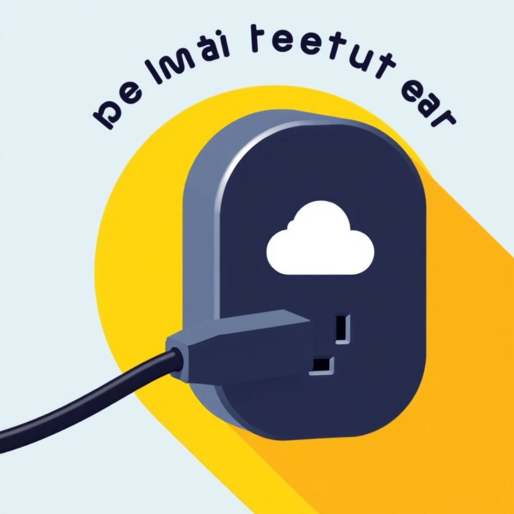 A stylized representation of a power outlet easily plugging into a cloud icon, symbolizing simple setup and cloud-based access. Use bright, inviting colors and a minimalist design.