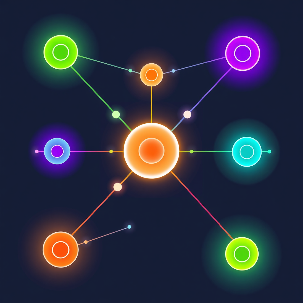 A stylized visual representing seamless integration of different systems. Think of a network of interconnected nodes, glowing with different colors, seamlessly connecting to a central hub. The style is modern and minimalistic, using abstract shapes and lines to convey the idea of connectivity.
