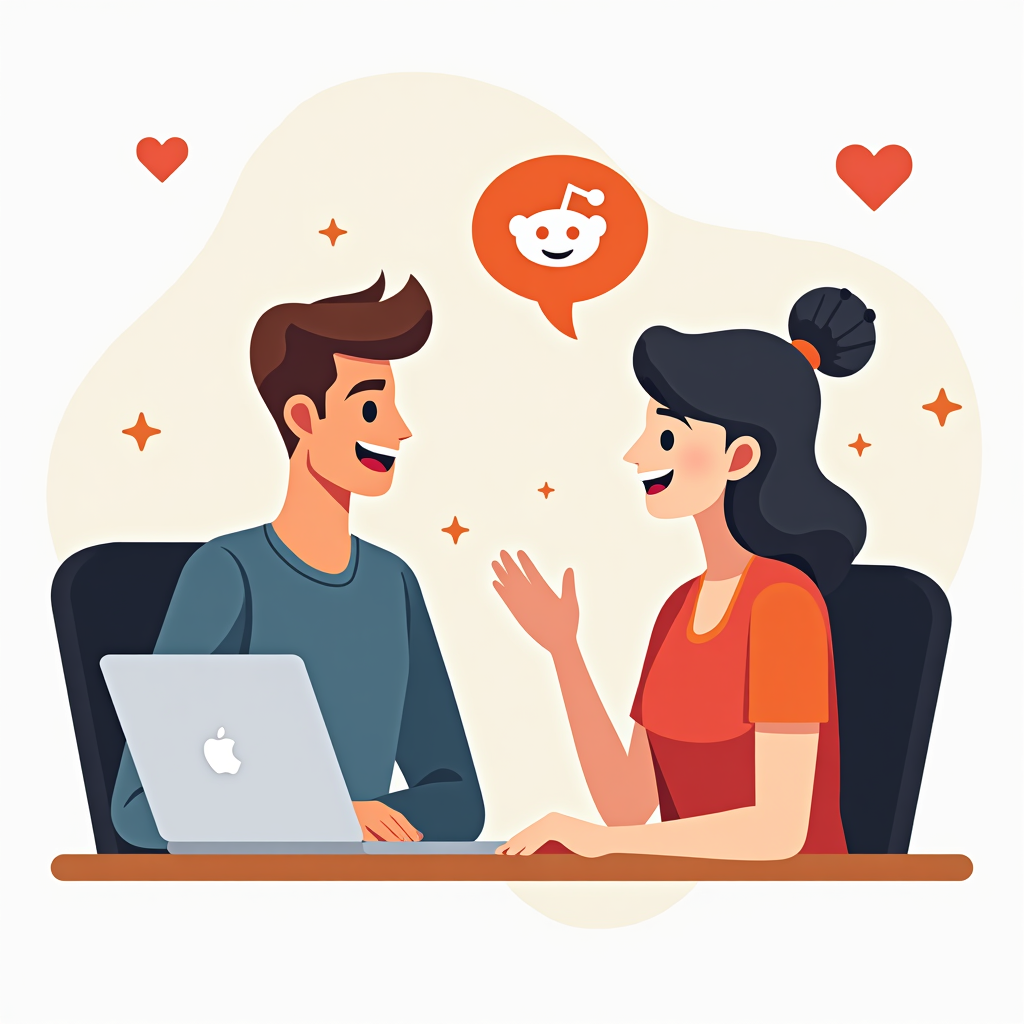 A photorealistic image of a conversion funnel visualized within a Reddit interface. The funnel starts with a Reddit post and leads to a product purchase or service sign-up. The image should clearly depict the steps involved in the conversion process. Use a bright, optimistic color palette with greens and yellows to convey success and achievement.