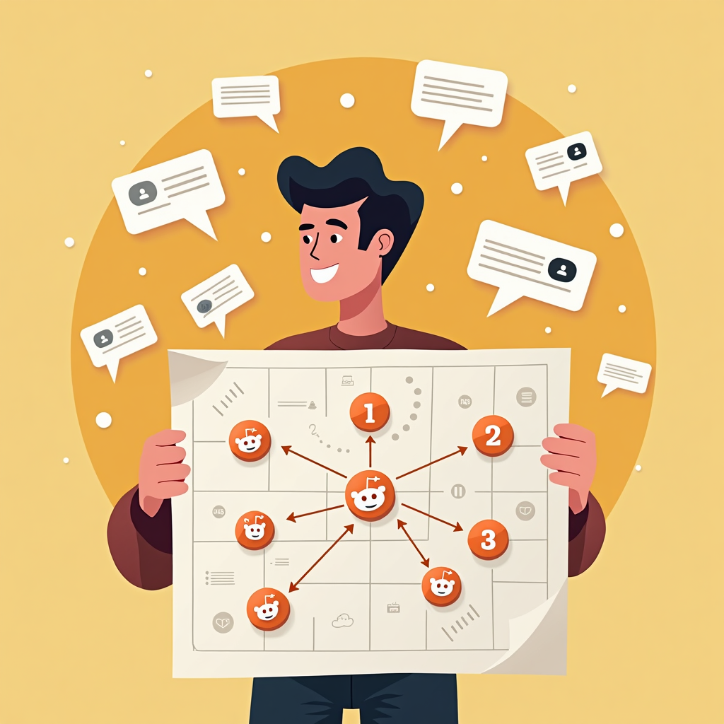 A stylized image of a hand crafting a Reddit post. The hand is placing text blocks and images onto a stylized Reddit interface. The lighting is focused on the content creation process, highlighting the artistry and skill involved. Use a modern, minimalist style with clean lines and a professional color palette.