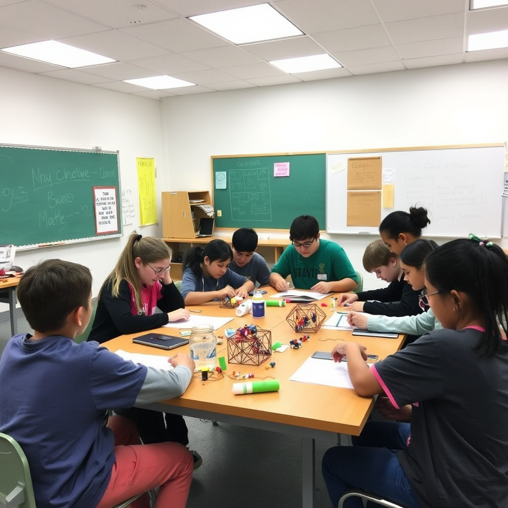 A classroom setting with students actively participating in a prompt engineering workshop. The focus is on creativity, experimentation, and precision.