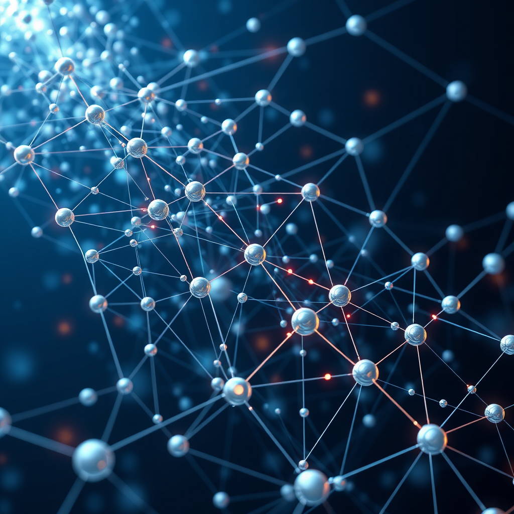 A complex network of interconnected nodes and lines, representing automated marketing processes. Data is flowing smoothly through the network, leading to increased sales and customer engagement. Style: Efficient, automated, technical. Technical Specs: 4K resolution, dynamic visualization.