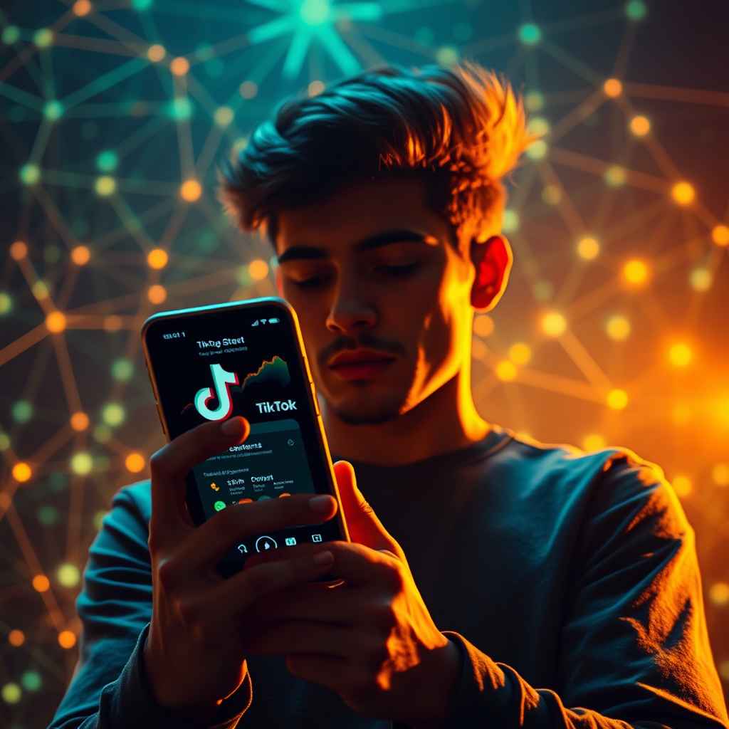 A 4K photorealistic image depicting a blooming lotus flower emerging from shadows, symbolizing the revelation of hidden potential. The lotus is bathed in vibrant light, showcasing its intricate details and vibrant colors. In the background, subtle representations of TikTok's interface and engagement metrics are visible, blending seamlessly into the shadowed areas. The composition is balanced, with the lotus taking center stage. The color palette consists of deep purples and blues in the shadows, contrasted with bright pinks and yellows in the lotus. The camera angle is slightly elevated, offering a wide view of the scene. The texture details are sharp and realistic, highlighting the contrast between the shadows and the light. The style draws inspiration from both nature photography and modern tech visuals, creating a sense of harmony and innovation. It is an allegory for the transformative power of the TikTok Shadow System.