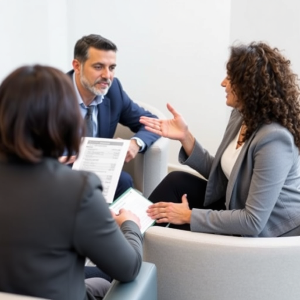 A one-on-one coaching session between a financial advisor and a client, focusing on budgeting strategies. The setting should be professional and supportive, with the advisor actively listening and providing guidance.