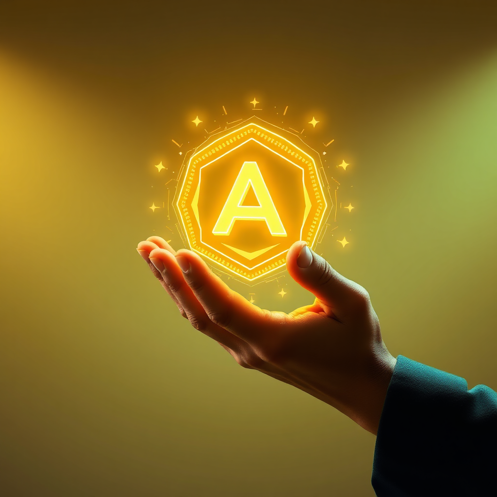 A stylized image depicting a hand holding a glowing AI icon that transforms into money. The background should be a minimalist design with a focus on value and exchange. The color palette should consist of rich golds and greens, representing wealth and prosperity. The lighting should be dramatic and inviting, emphasizing the power of monetization. The image conveys the idea of value, exchange, and financial success. 4K resolution, high quality.