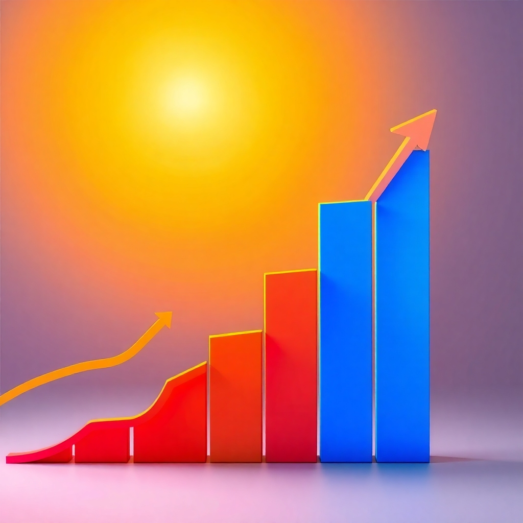 A stylized image of a graph showing an exponential upward curve, representing sales growth. Use bright and positive colors. The style should be vibrant and motivating. The lighting conditions should be bright and energetic. This image should inspire feelings of success and financial growth.