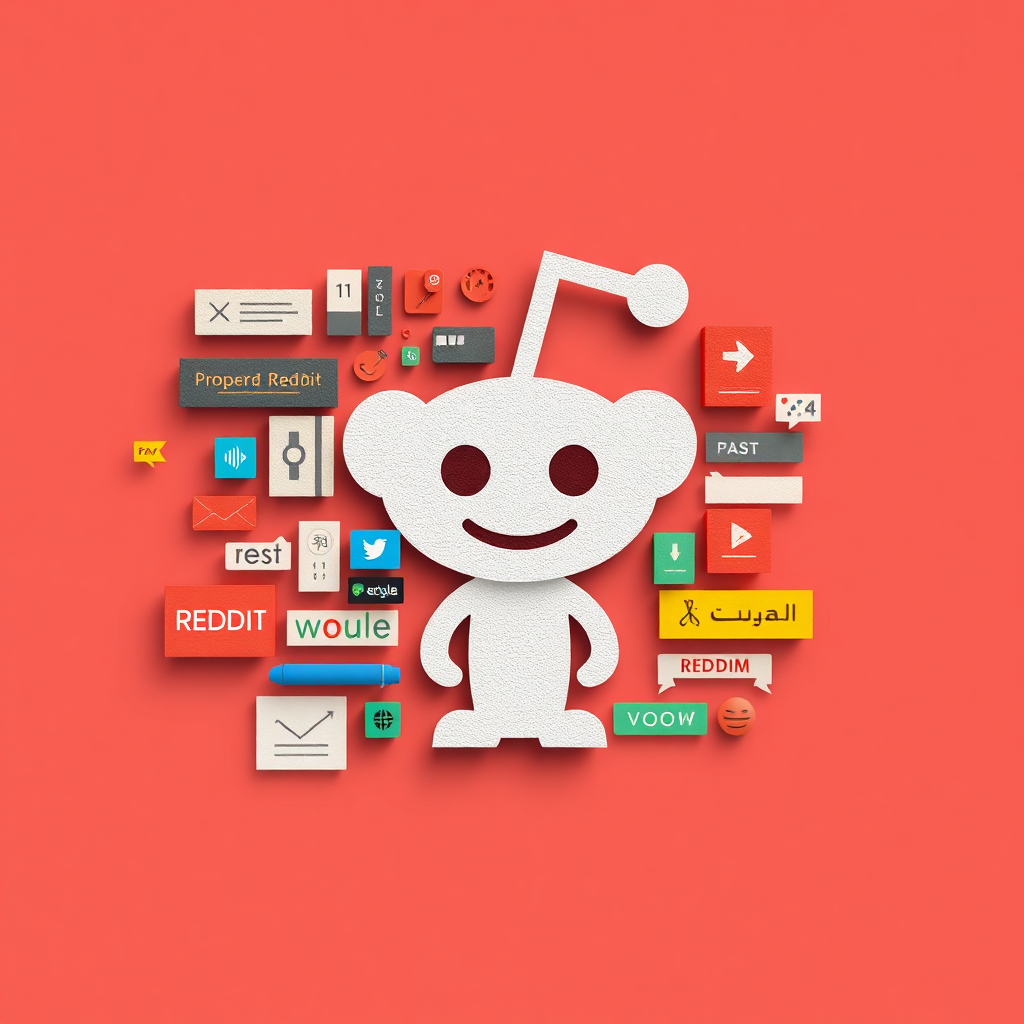 A stylized image of various content formats (text, image, video) coming together to form the Reddit logo. The image should convey the diversity and creativity of content creation. 4k resolution.