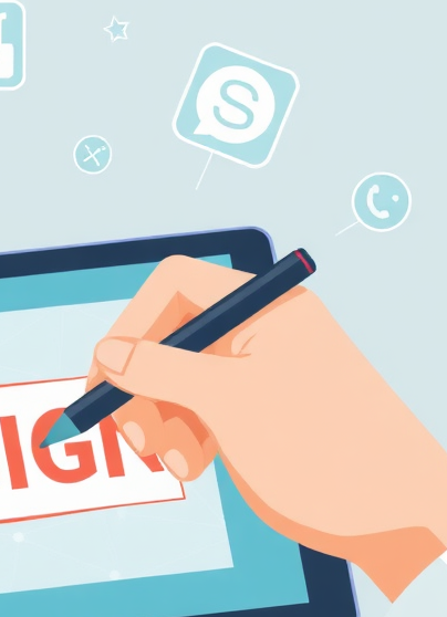 A stylized image showcasing hands crafting a digital design on a tablet using a stylus. The background features a clean, minimalist design aesthetic with digital icons floating around. The color palette should be calming and professional, using shades of blue, green, and white. Focus on showcasing the process of creation and the quality of the end product. 4K resolution, high quality.