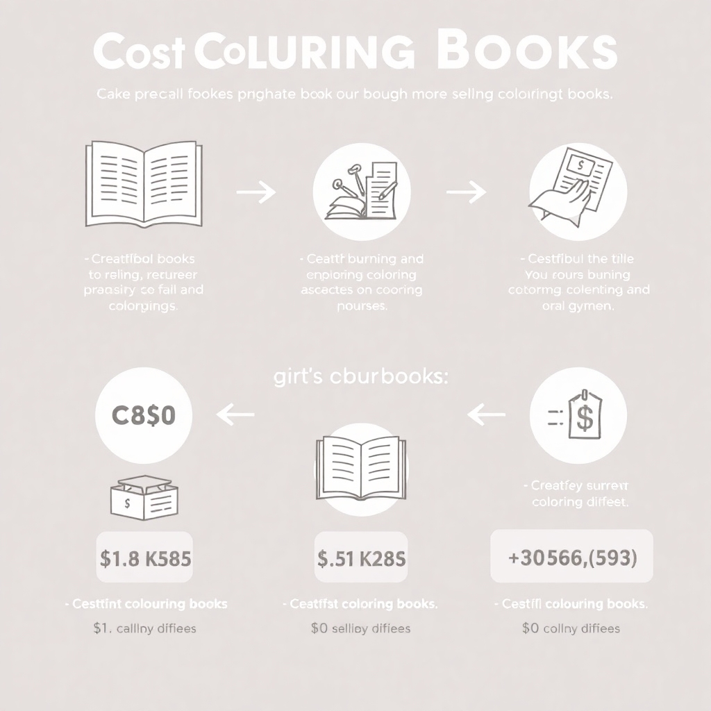 A stylized infographic showing the breakdown of costs involved in creating and selling coloring books. Use a clear and easy-to-understand visual format. High-quality image, 4K resolution.