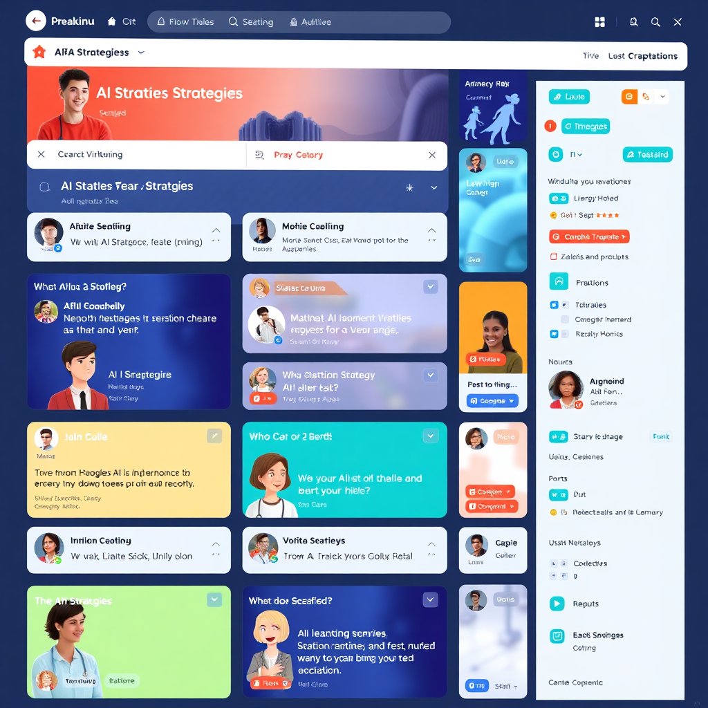 A vibrant online forum with people actively discussing AI strategies and sharing tips. Show positive interactions and helpful advice. Use a user-friendly and visually appealing design. 4K resolution.